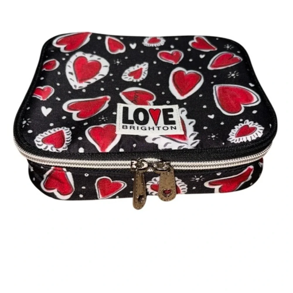 Brighton Love Travel Zip Jewelry Case Hearts Black Red OS